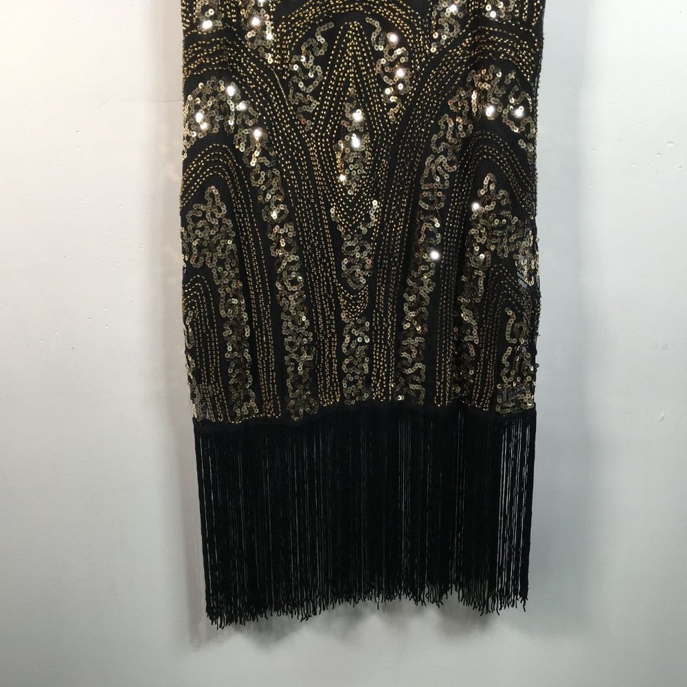 Women's VIJIV 1920s Vintage Inspired Sequin/Fringe Flapper Dress, Size S - Black - Picture 7 of 11